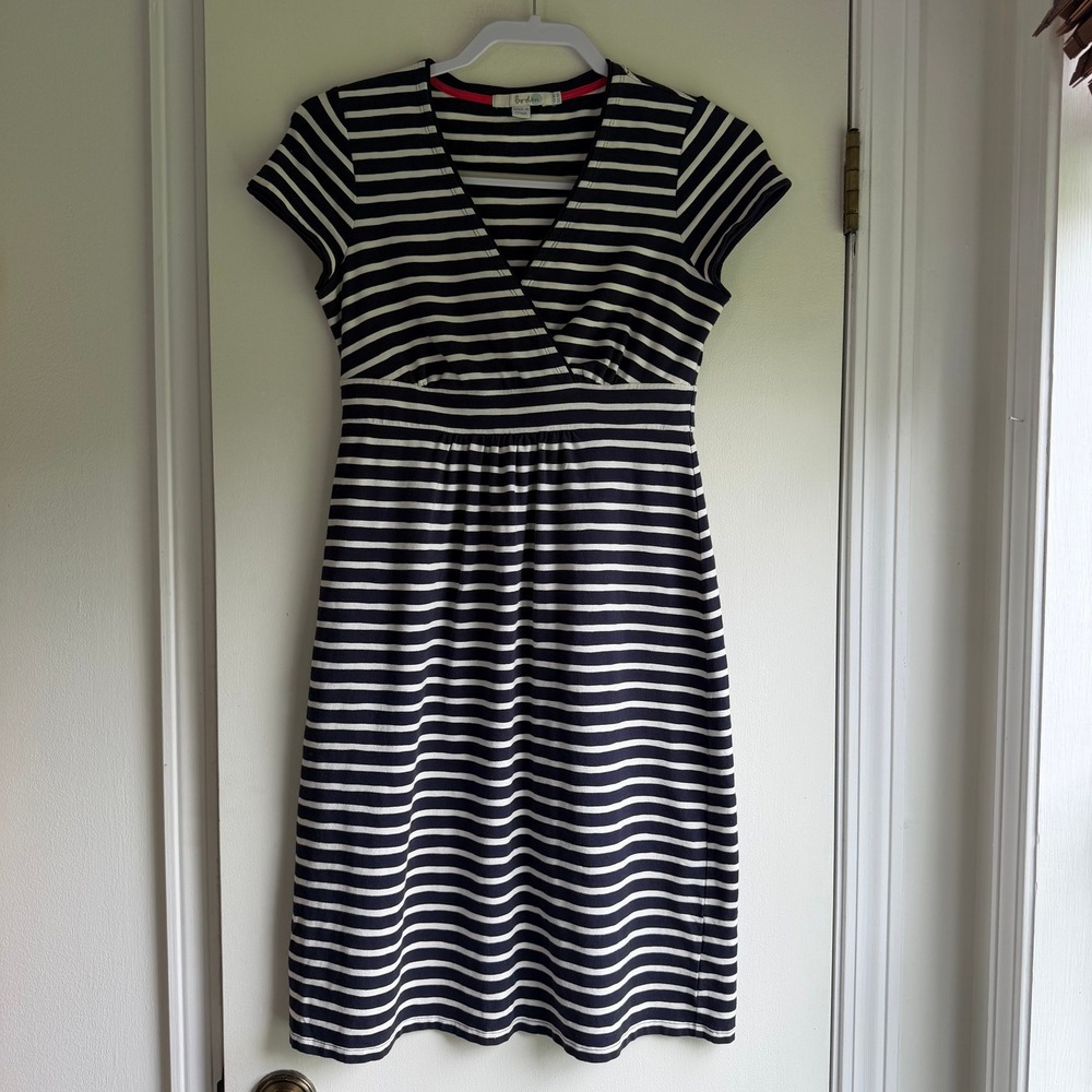 Boden Navy White Striped V-Neck Empire Waist Jersey Dress WH980 US 4P